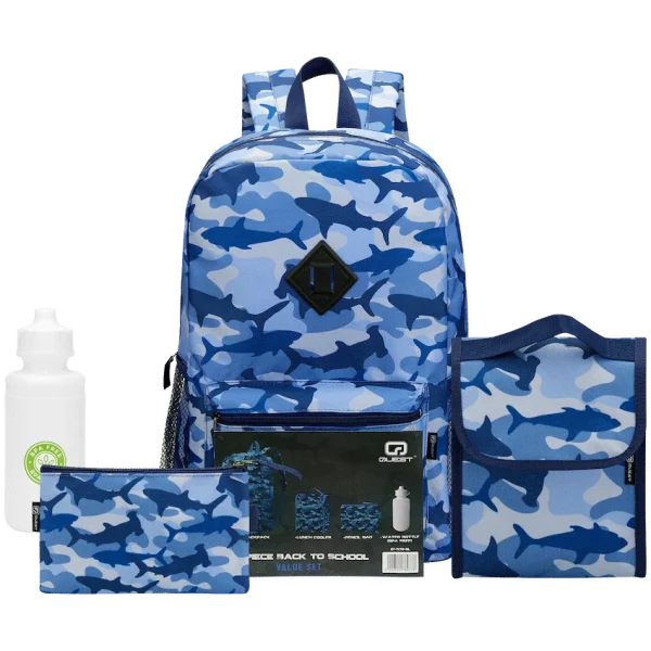 Quest 4-Piece Backpack Set Shark Camo Blue