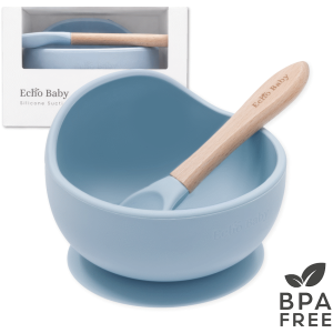 Echo Baby Silicone Suction Bowl and Spoon Set - Powder Blue
