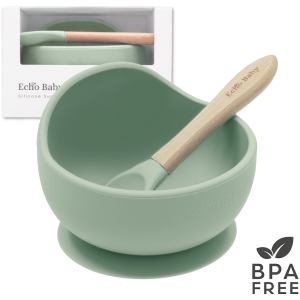 1-4082 Echo Baby Silicone Suction Bowl and Spoon Set - Sage