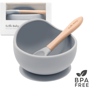 1-4083 Echo Baby Silicone Suction Bowl and Spoon Set - Stone