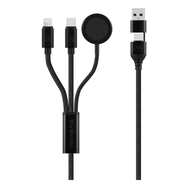 1-410 Volkano Weave Series 100W Braided 5-in-1 Charge and Data Cable 1m - Black