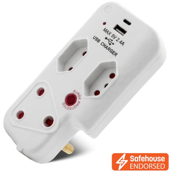 1-4226 Ellies 3 Way Surge Adaptor with Type C + USB - WT