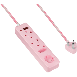 Switched 4-Way Surge-Protected Multiplug - 3m Braided Cord - Pink