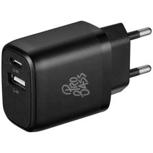 Pro Bass PowerCharge Series 12w Dual USB and Type-C Wall Charger - Black