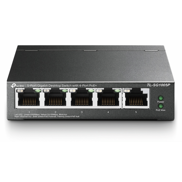 1-5002 TP-Link TL-SG1005P 5-Port Gigabit Desktop Switch with 4-Port PoE+