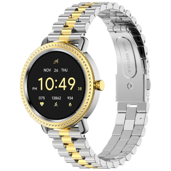 Volkano Ayla Collection Jewelled Smartwatch With 2 Colour Metal link strap