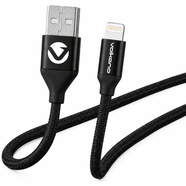 1-5243 Volkano Weave Series Fabric Braided MFI Lightning Cable 27W 1.2m - Black