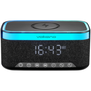Volkano Radiant 2 Alarm Clock with Wireless Charging and Speaker - Black