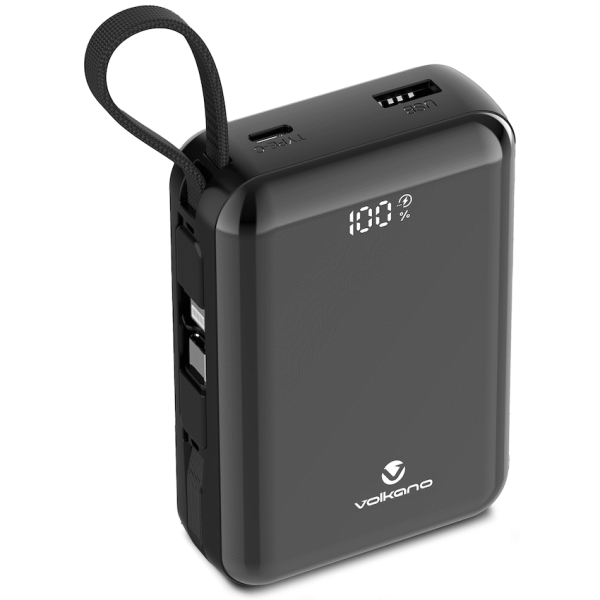 1-5575 Volkano Solace Series 20 000 mAh Power Bank with Built-in USB-C & Lightning Cable - Black
