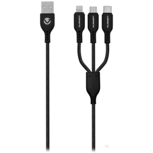 Volkano On-The-Go 3-in-1 1m Braided Cable - Black