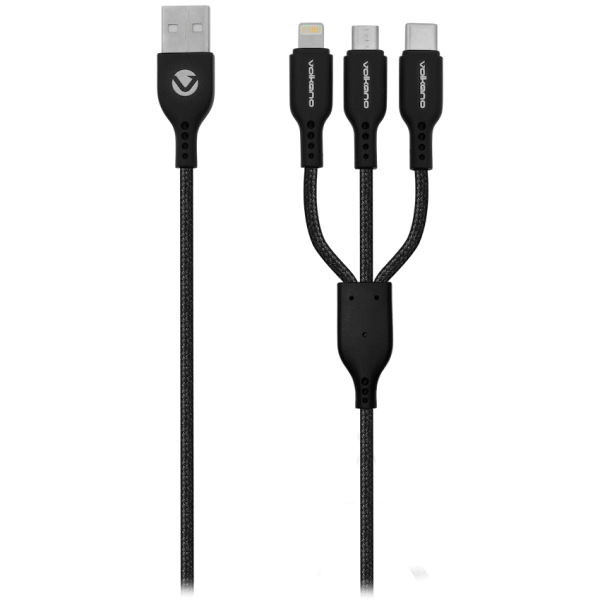 1-5638 Volkano On-The-Go 3-in-1 1m Braided Cable - Black