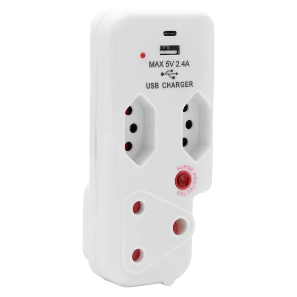 10-64 Ellies 3 Way Surge Adaptor with Type C + USB - WT