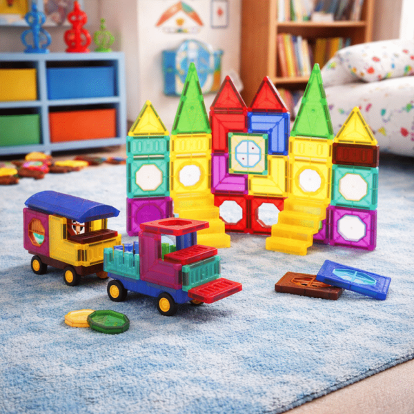 73 Magnetic Tiles, Windows, Stickers and Snowmen