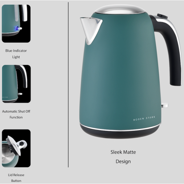 Boden Stark 1.7L Matte Stainless-Steel Kettle - Green