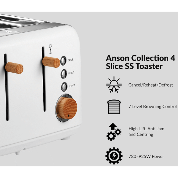 2-613 Boden Stark Anson Collection 4 Slice SS Toaster White