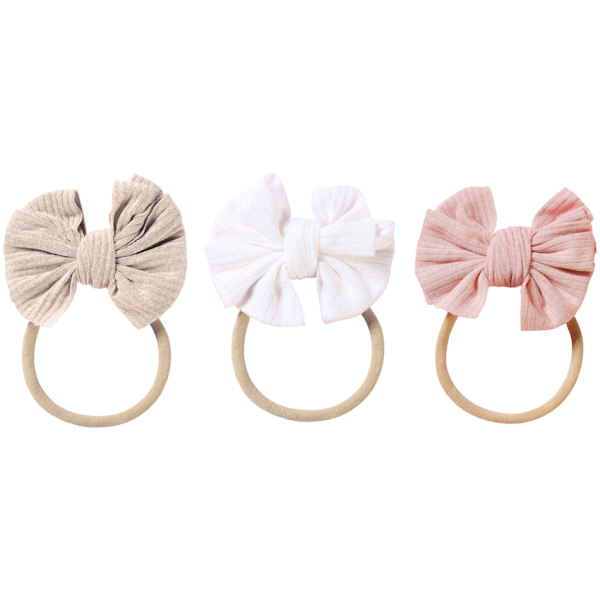2-771 Echo Baby Bow Headbands - Set of 3 (Bone, white, pink)