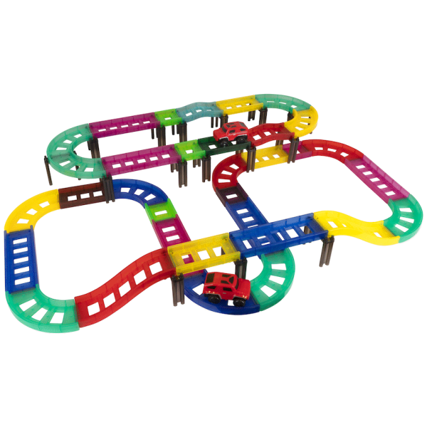 Edu-Matic Mini-Mag Magnetic Tile Tracks with 2 Cars and 93 Pieces