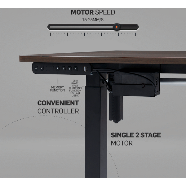 2-956 Berlin Height-Adjustable Desk - Base & Controller - Black