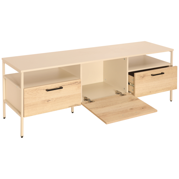Everfurn Ellen TV Stand - Melamine - Powder-Coated Steel Frame - 2 Drawers - Storage Cabinet