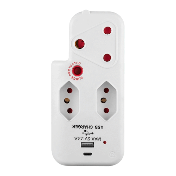 2-984 Ellies 3 Way Surge Adaptor with Type C + USB - WT