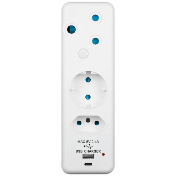 Switched 3-Way Schuko Adaptor with Type C + USB