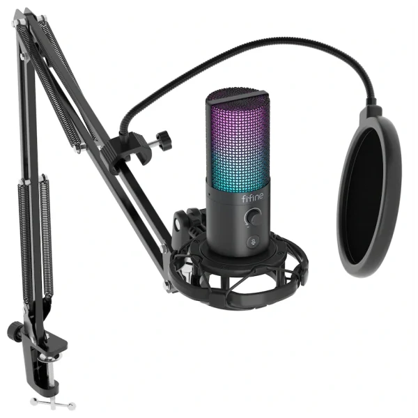 Fifine T669 Pro3 USB Microphone with Pop Filter and Boom Arm Stand