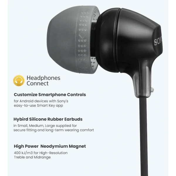 3-35 Sony MDR-EX15AP (Black) In-Ear Earphone with Mic for iPhone - Android - BlackBerry