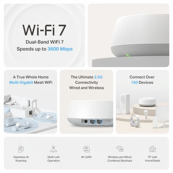 TP-Link Deco BE25 (1-Pack) BE3600 Whole Home Mesh Wi-Fi 7 System
