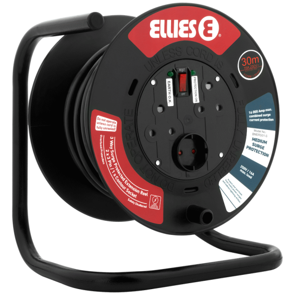 Ellies Heavy Duty Surge Extension Reel-30M-BK