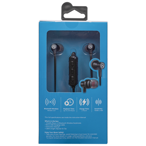 4-915 Amplify Blues 2.0 Bluetooth Earphones - Solid Black