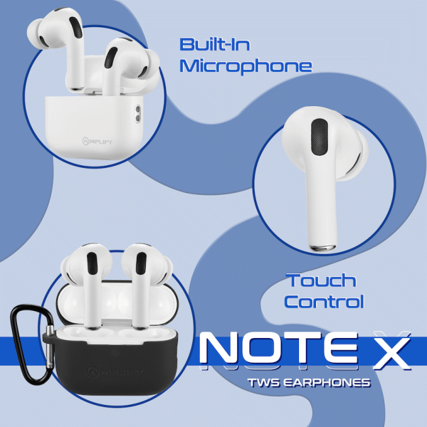 Amplify Note X 3 Series TWS Earphones - White Case + Black Cover