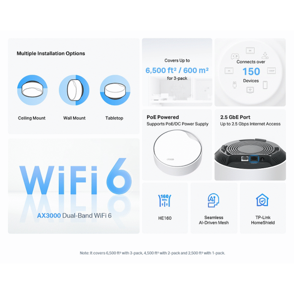5-365 TP-Link Deco X50-PoE (2-Pack) AX3000 Whole Home Mesh Wi-Fi 6 System with PoE