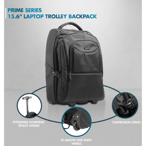 Kingsons Prime 15.6" Laptop Trolley Backpack - Black