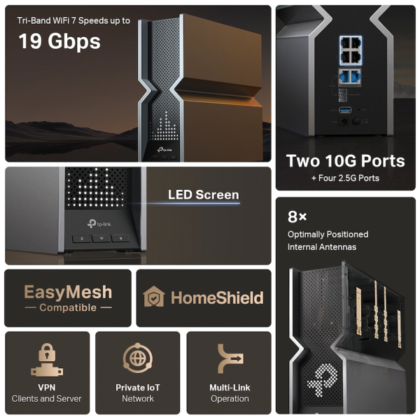 6-642 TP-Link Archer BE800 BE19000 Tri-Band Wi-Fi 7 Router