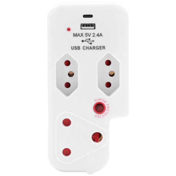 7-257 Ellies 3 Way Surge Adaptor with Type C + USB - WT