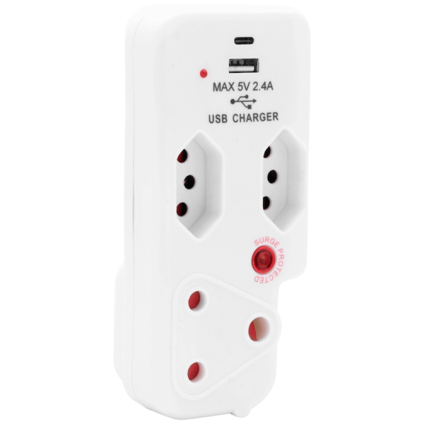 8-167 Ellies 3 Way Surge Adaptor with Type C + USB - WT