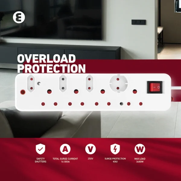 Ellies 8-Way Surge Multiplug 0.5m - WT